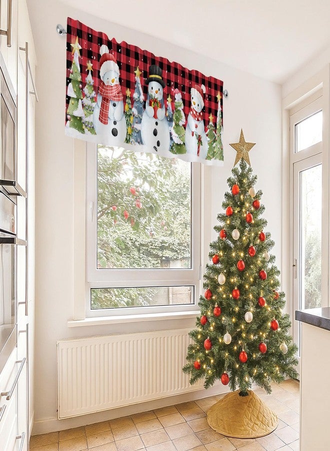 JRLCTECH Snowman Christmas Valance Curtain for Kitchen, Christmas Decorations Window Valance Curtains, Winter Tree Snowman Curtain Drapes for Living Room Bedroom 54x18 in, Rod Pocket Window Treatment - Image 5